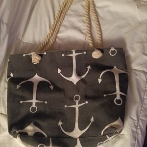 Large anchors navy canvas beach bag